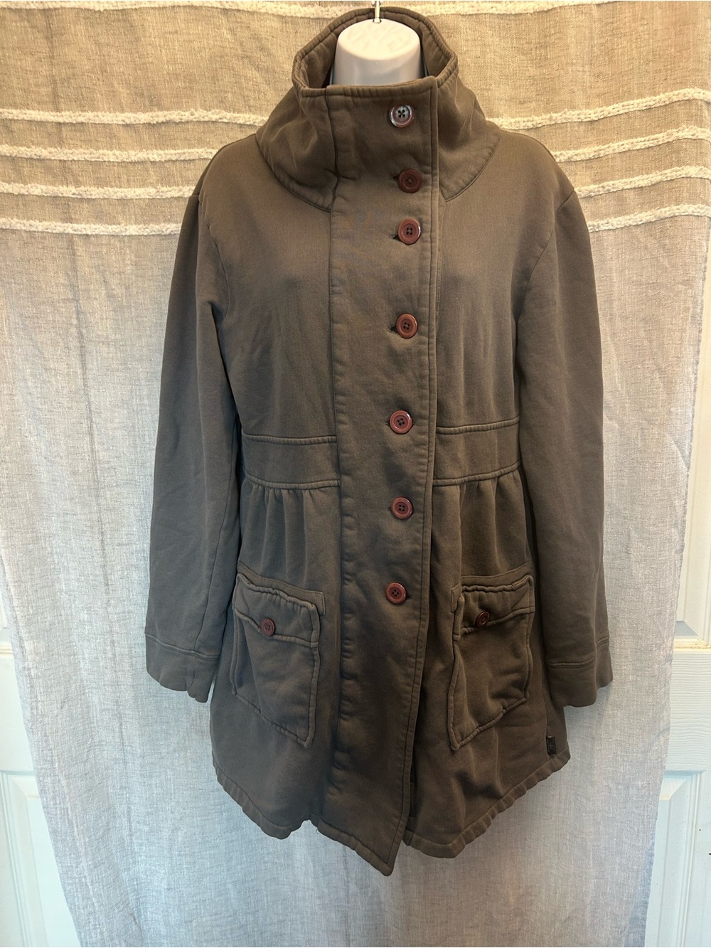 Women's Prana Cotton Terry Grey Button-Front Fall Jacket